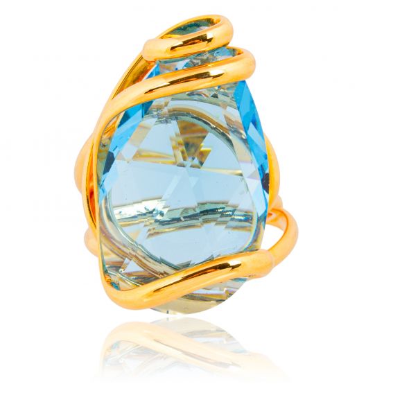 Andrea Marazzini Andrea Marazzini druppelvormige aquamarijnring in goud – lichtblauwe Swarovski-kristallen