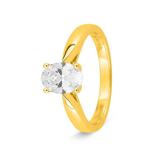 Bijoux or et personnalisé Oval 1-carat synthetic diamond solitaire ring – 18-carat F-VS certified yellow gold