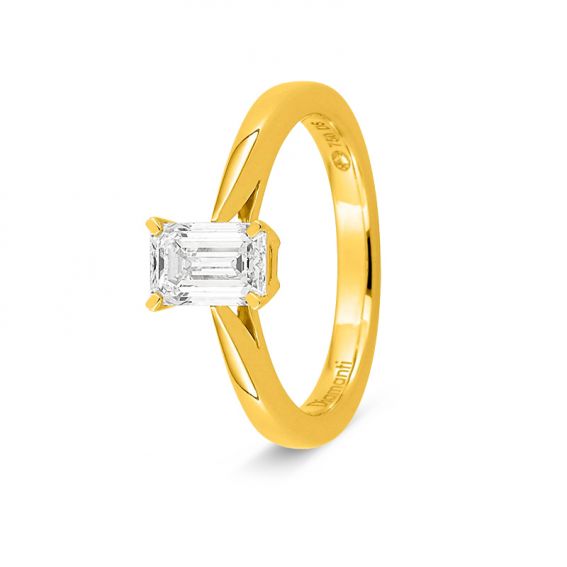 Bijoux or et personnalisé Emerald-cut lab-grown diamond solitaire ring, 0.70 ct – 18k F-VS certified yellow gold