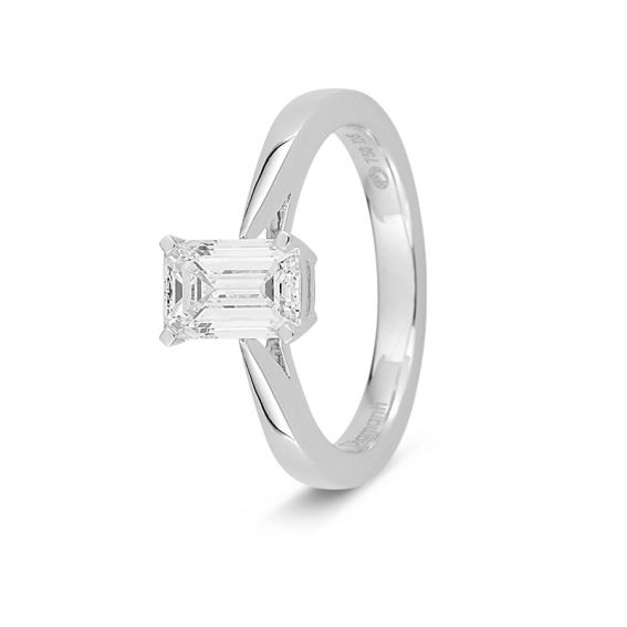Bijoux or et personnalisé Emerald-cut lab-grown diamond solitaire ring, 1 carat – 18k F-VS certified white gold