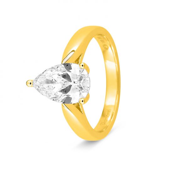 Bijoux or et personnalisé Bague solitaire diamant de laboratoire poire 2 carats – Or jaune 18 carats F-VS certifié