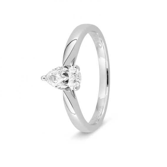 Bijoux or et personnalisé Bague solitaire diamant de laboratoire poire 0,50 ct – Or blanc 18 carats F-VS certifié