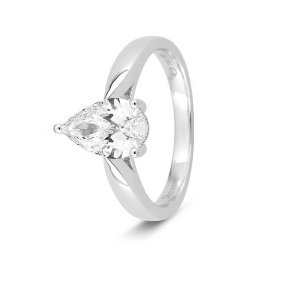 Bijoux or et personnalisé Bague solitaire diamant de laboratoire poire 1,50 carat – Or blanc 18 carats F-VS certifié