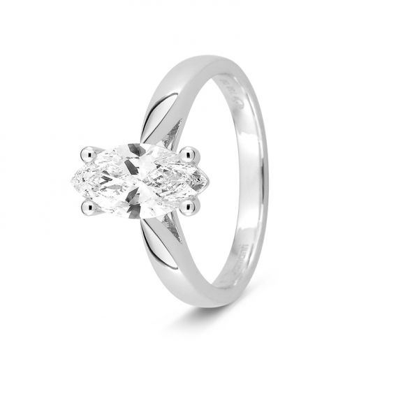 Bijoux or et personnalisé 1.50 carat marquise cut lab-grown diamond solitaire ring – 18k F-VS certified white gold