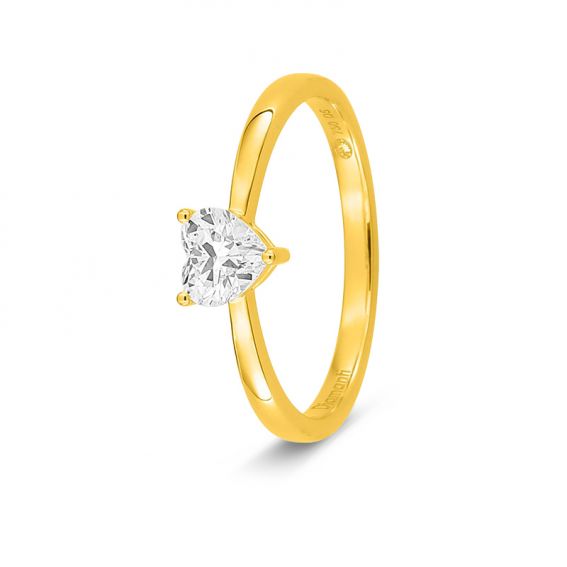 Bijoux or et personnalisé Bague solitaire diamant de laboratoire cœur 0,38 ct – Or jaune 18 carats F-VS certifié