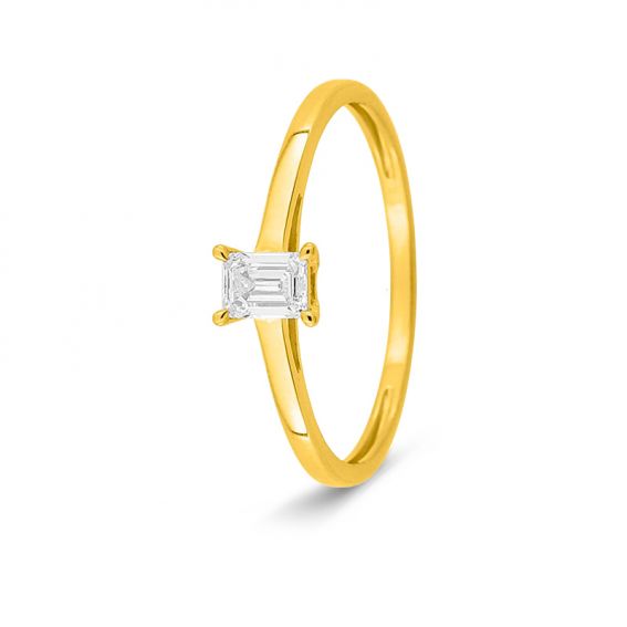 Bijoux or et personnalisé Emerald-cut lab-grown diamond solitaire ring, 0.25 ct – 9-carat (375‰) yellow gold, F-VS