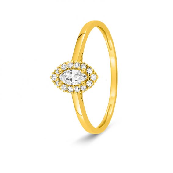 Bijoux or et personnalisé Bague halo en diamants de laboratoire marquise en or 375 – 0,19 ct