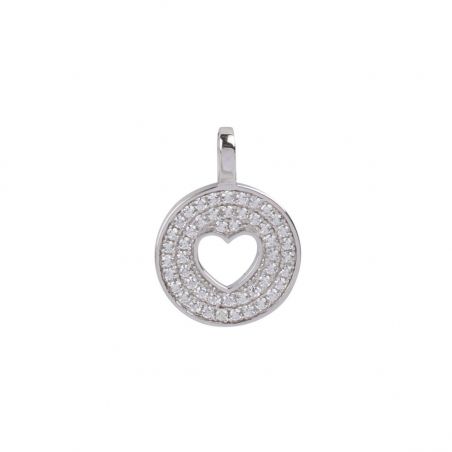 Pendentif médaille coeur et pierres en argent 925 - Bijoux en Argent
