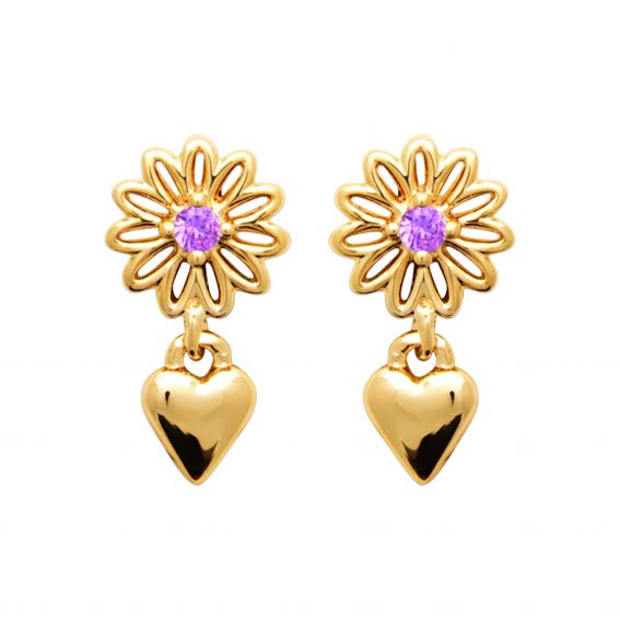 Bijou argent/plaqué or Boucles d’oreilles LÉONIE – Fleur & cœur plaqué or