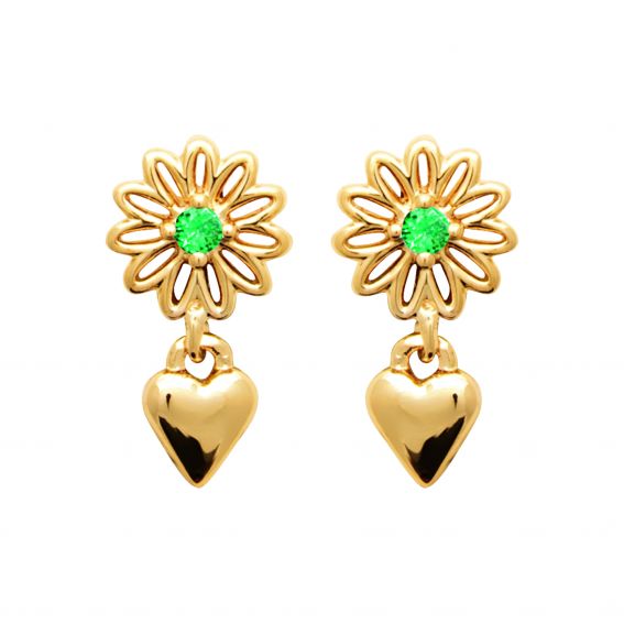 Bijou argent/plaqué or Boucles d’oreilles LÉONIE ÉMERA – Fleur & cœur plaqué or,