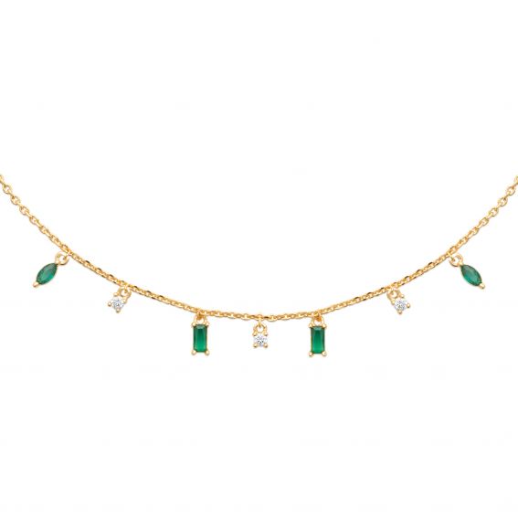Bijou argent/plaqué or EMERA CHARMS Necklace – Gold plated & green stones