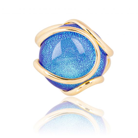 Andrea Marazzini Andrea Marazzini Medium Nautilus Ring – Bermuda Blue Swarovski kristal & goudkleurig metaal
