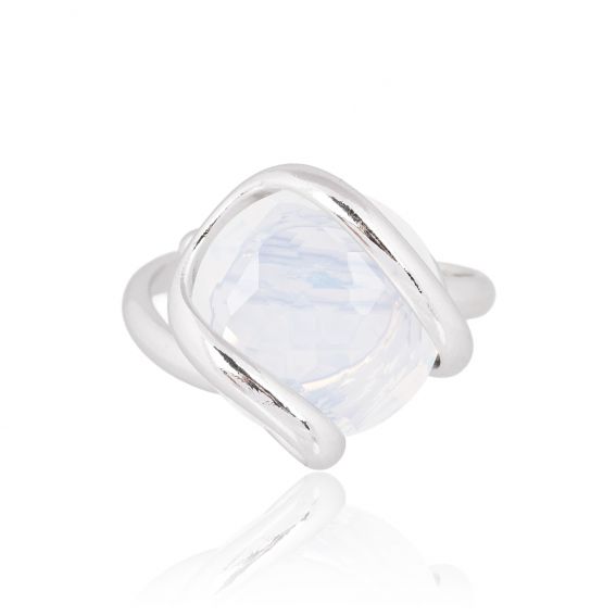 Andrea Marazzini Andrea Marazzini Medium Bubble Ring – Witte Opaal Swarovski Kristal & Zilverkleurig Metaal