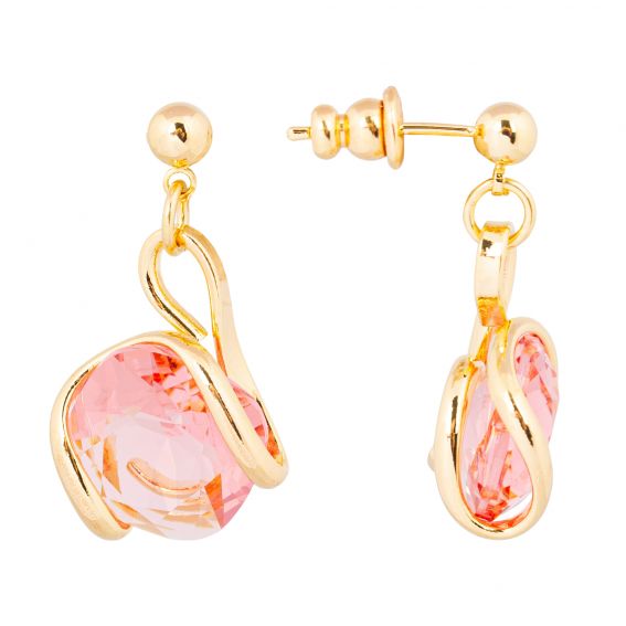 Andrea Marazzini Verguld mini-oorbelletje met perzikkleurige hanger in de vorm van een roos – Andrea Marazzini