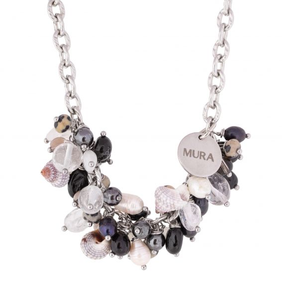 Mura Koraal MURA-ketting – Onyx | Kwarts | Zilverkleurig roestvrij staal