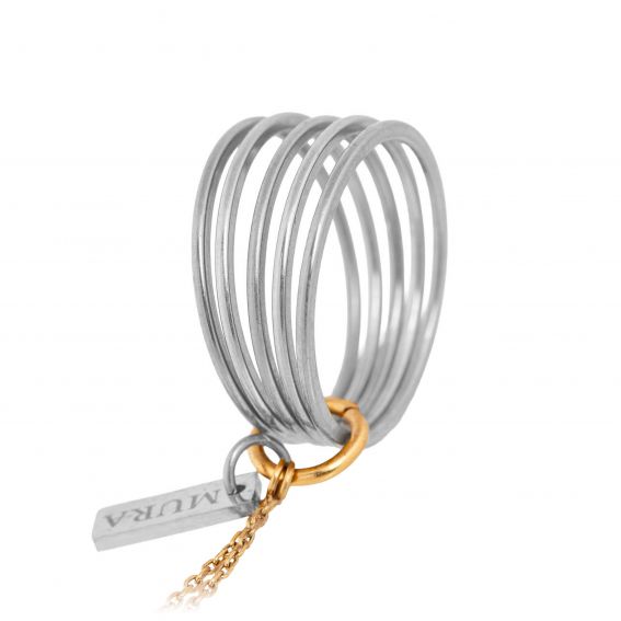 Mura Bague VEDA MURA avec chainette bicolore – acier inoxydable - Anneaux mobiles