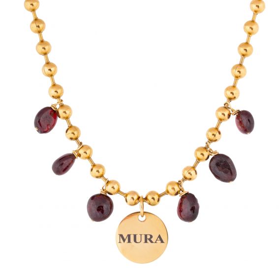 Mura Collier MURA médaille grenat doré