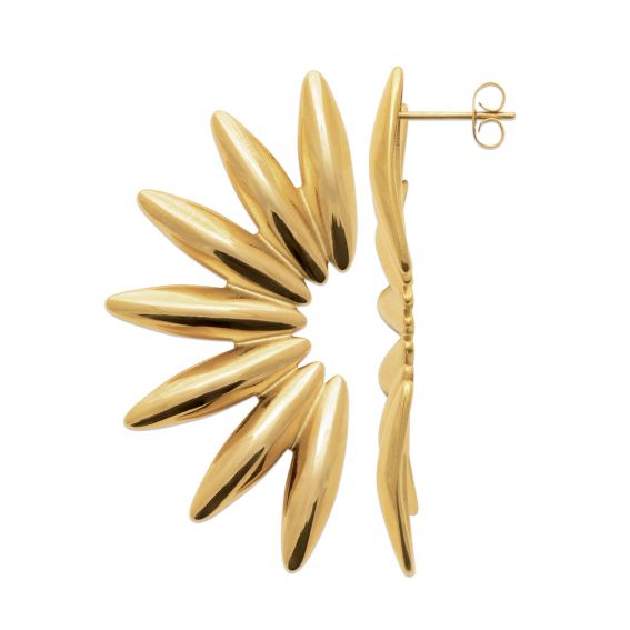 Bijou argent/plaqué or Boucles d’oreilles Soleil Rayonnant – Acier inoxydable doré