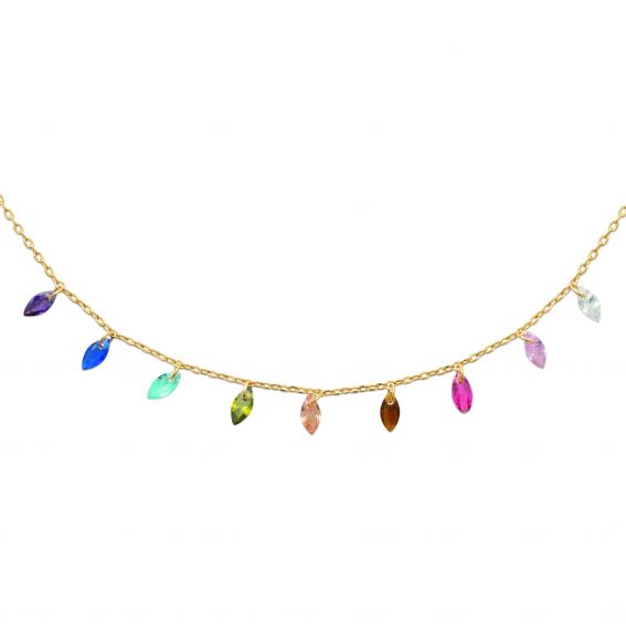 Bijou argent/plaqué or Gold-plated multicolor pendant necklace - Women's colorful stone necklace