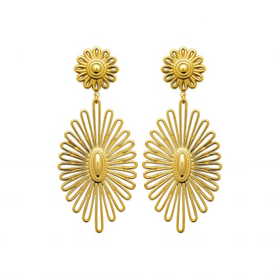 Bijou argent/plaqué or Boucles d’oreilles Soleil Rayonnant Doré – Acier inoxydable