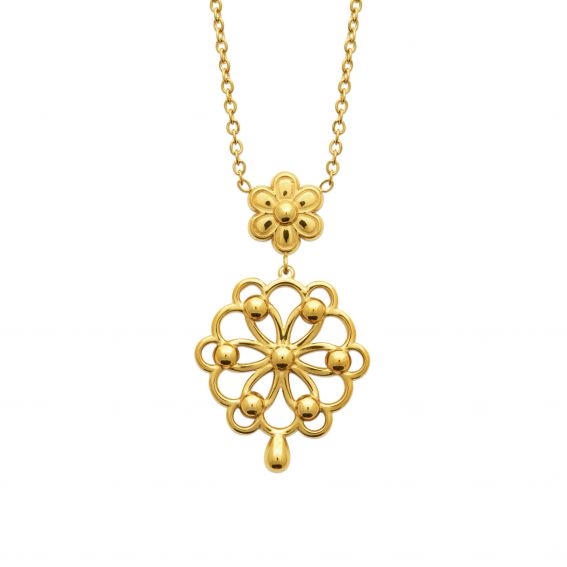 Bijou argent/plaqué or Collier Fleur Ornementale Dorée – Pendentif en acier inoxydable