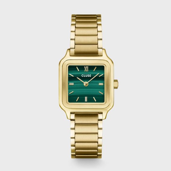 Cluse Cluse Gracieuse Petite horloge – groene wijzerplaat met malachieteffect en goudkleurige stalen armband