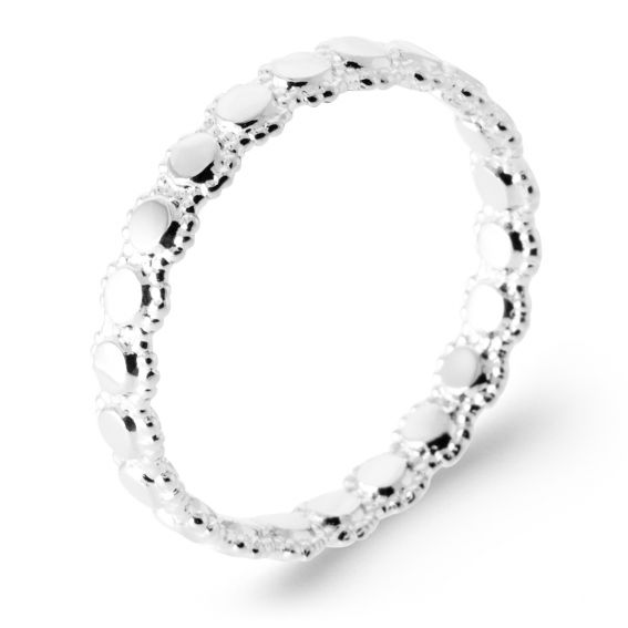 Bijou argent/plaqué or Ring van 925 gerhodineerd zilver met een dunne, parelrand – een delicate, gestructureerde trouwring voor dames.