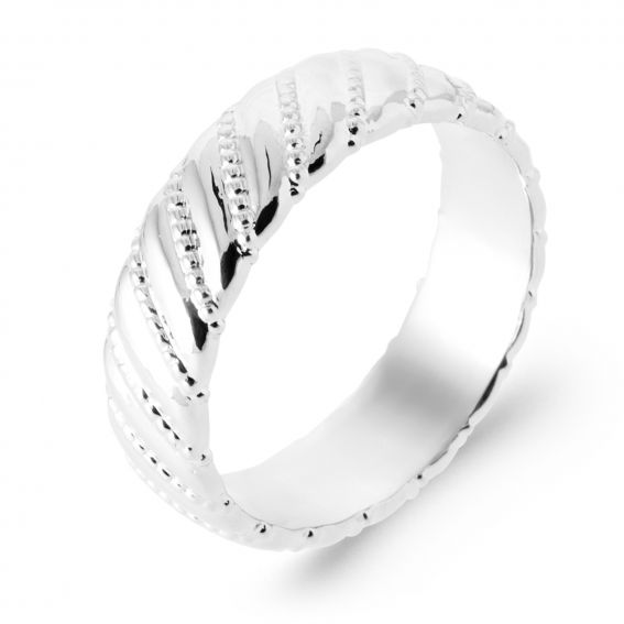 Bijou argent/plaqué or Rhodium-plated 925 sterling silver ring with a wide wavy pattern – elegant textured women's ring with a sculpted effect