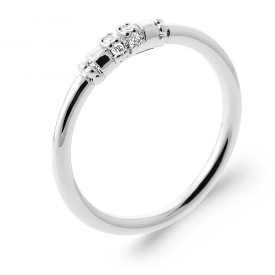 Bijou argent/plaqué or Thin rhodium-plated 925 sterling silver ring with cubic zirconia – elegant women's ring with discreet central detail