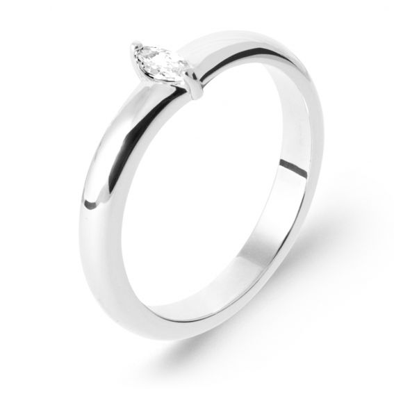 Bijou argent/plaqué or Marquise solitaire ring in rhodium-plated 925 sterling silver – elegant, delicate women's ring with an elongated stone