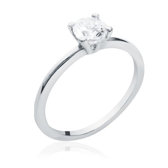 Bijou argent/plaqué or Gerhodineerde solitaire ring van 925 sterling zilver, 5 mm – een delicate damesring met een ronde, sprankelende steen.