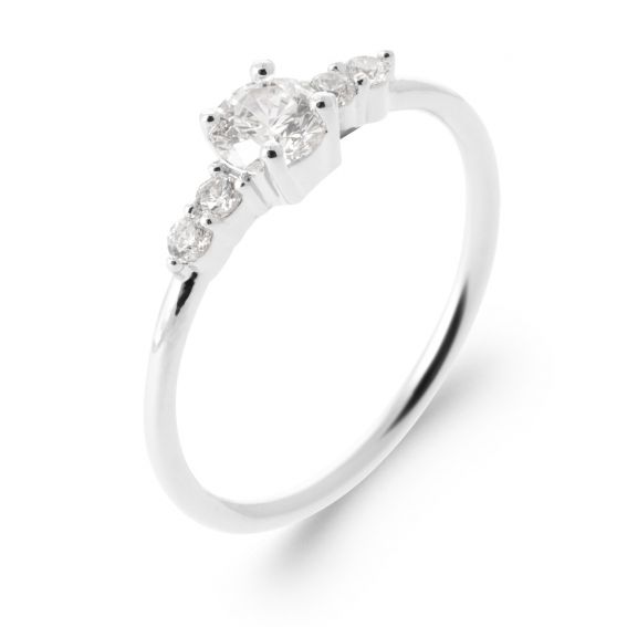 Bijou argent/plaqué or Bague solitaire accompagné argent 925 rhodié – bague pierre centrale avec oxydes femme