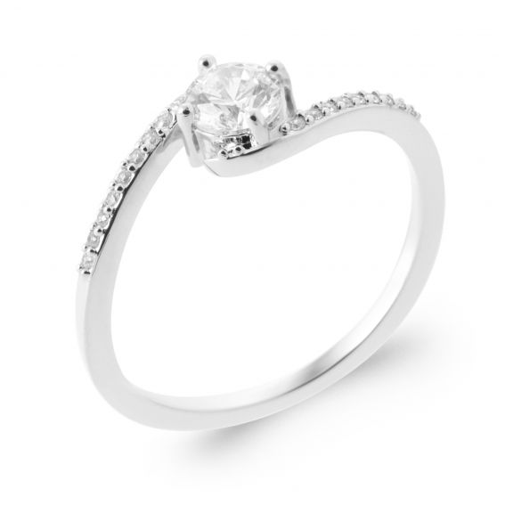 Bijou argent/plaqué or Bague toi et moi argent 925 rhodié – solitaire enroulé avec oxydes de zirconium