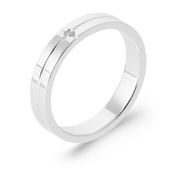 Bijou argent/plaqué or Men's 925 rhodium-plated silver wedding band with cubic zirconia – modern wedding ring