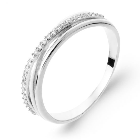Bijou argent/plaqué or Rhodium-plated 925 sterling silver wedding band with cubic zirconia – elegant women's crossover ring
