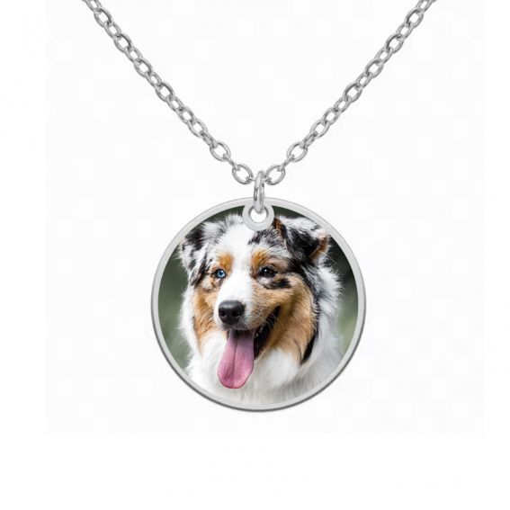 Bijoux or et personnalisé Personalized round photo necklace - Stainless steel photo medallion
