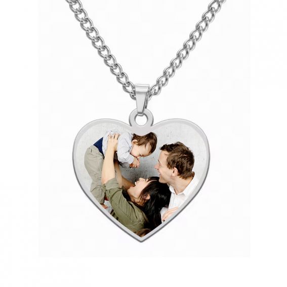 Bijoux or et personnalisé Gepersonaliseerde hartvormige fotoketting - Roestvrijstalen hartvormige fotomedaillon