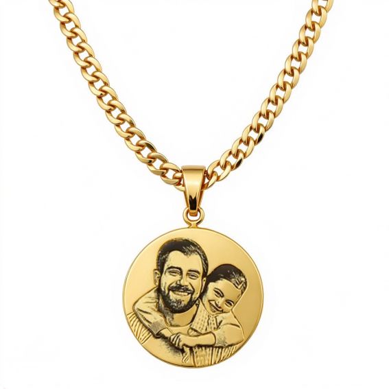 Bijoux or et personnalisé Collier personnalisé photo gravée laser en acier inoxydable