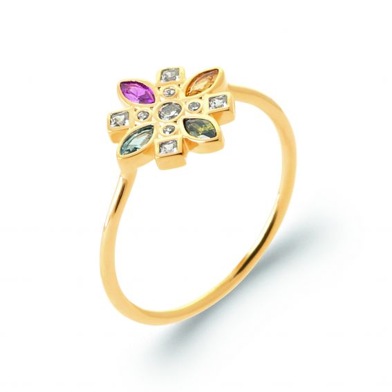 Bijou argent/plaqué or Bague Soleil Maya - Plaqué Or