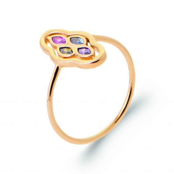 Bijou argent/plaqué or Bague Trèfle Coloré Liora - Plaqué Or