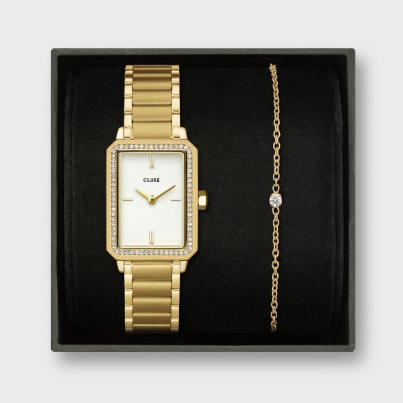 Cluse Montre Fluette Rectangulaire Dorée Femme – Acier Inoxydable