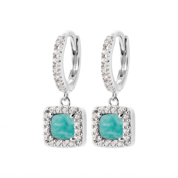 Bijou argent/plaqué or Boucles d’oreilles Avelis – Argent 925, pierre turquoise et zirconiums