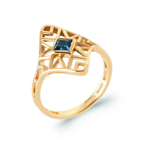 Bijou argent/plaqué or Bague Valoria – Plaqué or 18 carats et pierre bleue