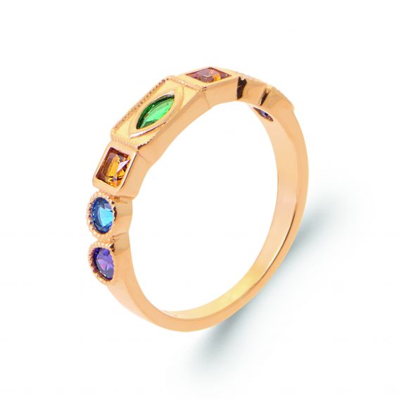 Bijou argent/plaqué or Bague Thalys – Plaqué or 18 carats et pierres multicolores