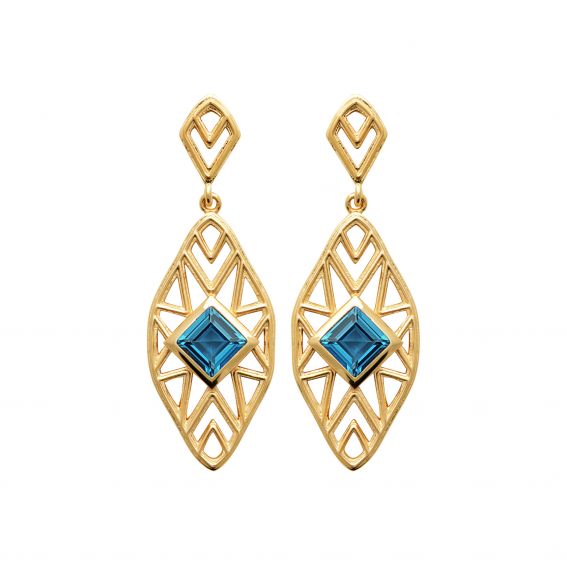 Bijou argent/plaqué or Boucles d’oreilles Eloria – Plaqué or 18 carats et pierre bleue