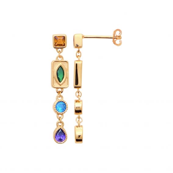 Bijou argent/plaqué or Ismara Earrings – 18k Gold Plated and Multicolored Stones