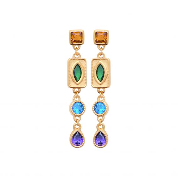 Bijou argent/plaqué or Boucles d’oreilles Ismara – Plaqué or 18 carats et pierres multicolores