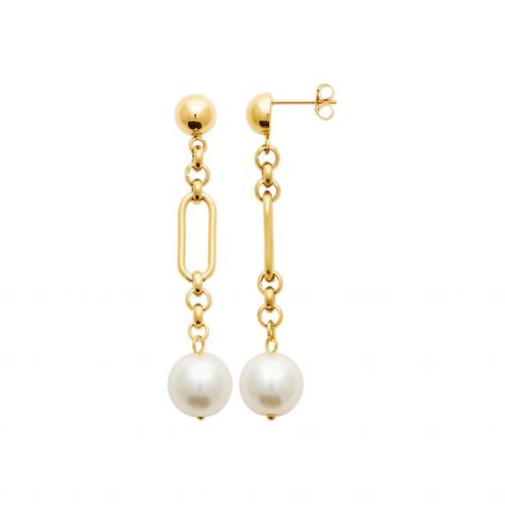 Bijou argent/plaqué or Calyra oorbellen – Verguld roestvrij staal en parels