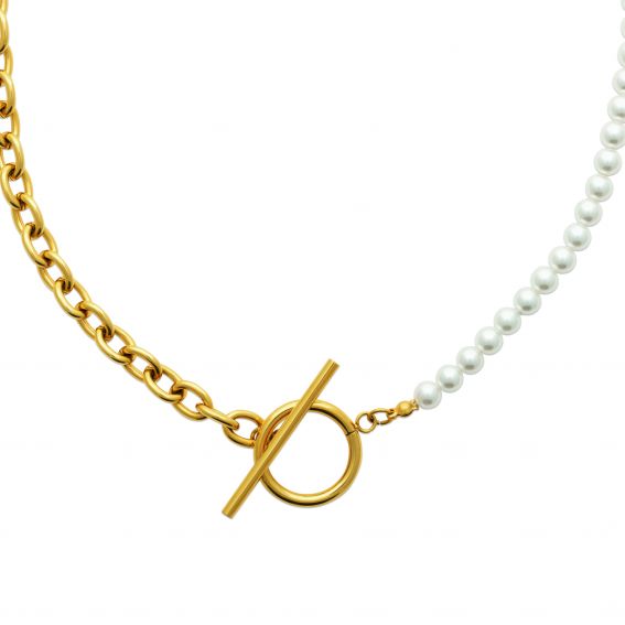 Bijou argent/plaqué or Beaded Balance Necklace - Stainless Steel