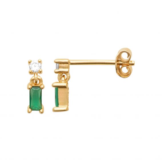 Bijou argent/plaqué or Boucles d’oreilles Émeraude Élégance - Plaqué or 18k